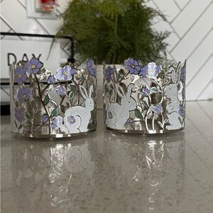 Bath and Body Works Floral Bunny Candle Holders - Silver and Purple